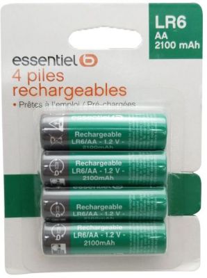 Pile rechargeable ESSENTIELB LR06 AA Lot 4 piles 2100mAh