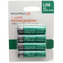 Pile rechargeable ESSENTIELB Lots 4 piles AA LR6 2100mAh