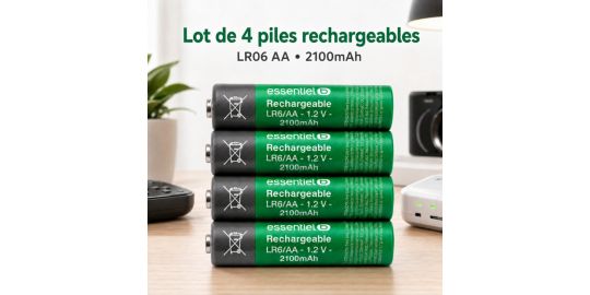 Pile rechargeable ESSENTIELB LR06 AA Lot 4 piles 2100mAh