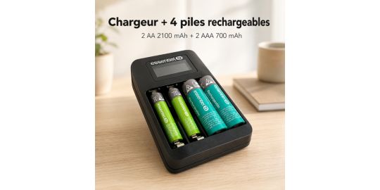 Chargeur secteur ESSENTIELB +LR06 AA x2 2100NimH+LR03 AAA x2 700NimH