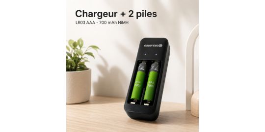 Chargeur secteur ESSENTIELB + LR03 AAA x2 700Nimh