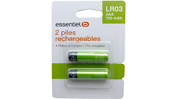 Pile rechargeable ESSENTIELB LR03 AAA Lot de 2 piles 700MH