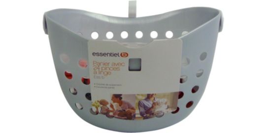 Panier avec pinces à linge ESSENTIELB Panier + 24 pinces rouge et blanc