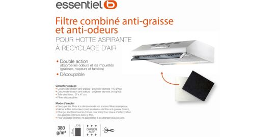Filtre hotte ESSENTIELB Anti-odeurs et anti-graisse
