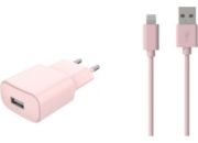 Chargeur secteur ESSENTIELB USB 2.4A + Cable lightning - Rose