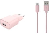 Chargeur secteur ESSENTIELB USB 2.4A + Cable lightning - Rose