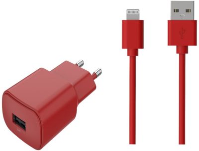Chargeur secteur ESSENTIELB USB 2.4A + Cable lightning - Rouge