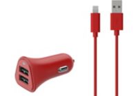 Chargeur allume-cigare ESSENTIELB 2 USB 2.4A + Cable lightning Rouge