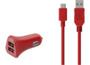 Chargeur allume-cigare ESSENTIELB 2 USB 2.4A + Cable USB C Rouge