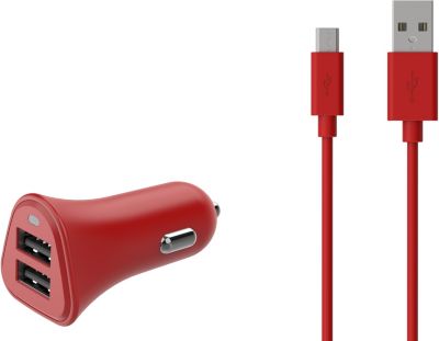 Chargeur allume-cigare ESSENTIELB 2 USB 2.4A + Cable Micro USB Rouge Chargeur allume-cigare ESSENTIELB 2 USB 2.4A + Cable Micro USB Rouge