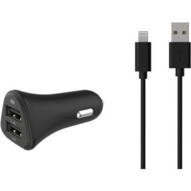 Chargeur allume-cigare ESSENTIELB 2 USB 2.4A + Cable lightning Noir