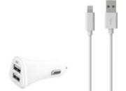 Chargeur allume-cigare ESSENTIELB 2 USB 2.4A + Cable lightning Blanc