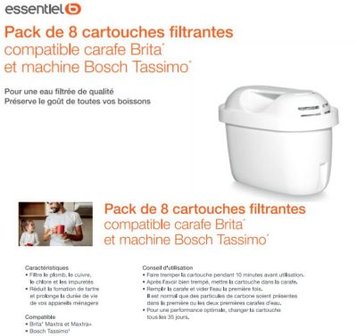 Cartouche filtrante ESSENTIELB Cartouches pour carafe filtrante x 8