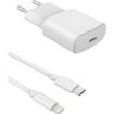 Chargeur secteur ESSENTIELB 20W + cable USB C Ligthning 1M Blanc