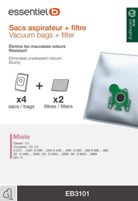 Lot de 4 sacs + 2 filtres pour aspirateur miele hyclean 3d efficiency -  3d-gn - miele au meilleur prix