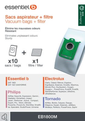 Cartling Lot de 10 sacs d'aspirateur pour Tornado Essensio to 5415  Sacs à  poussière multicouches + filtre : : Cuisine et Maison