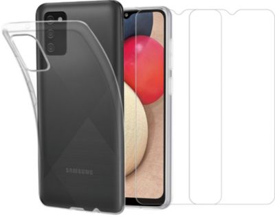 Pack ESSENTIELB Samsung A02s Coque + Verre trempé x2