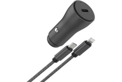 Chargeur allume-cigare ADEQWAT USB-C 30W + Câble lightning 1M Noir