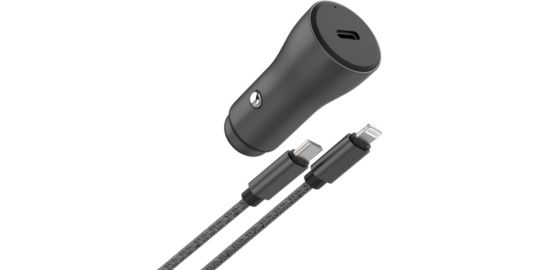 Chargeur allume-cigare ADEQWAT USB-C 30W + Câble lightning 1M Noir