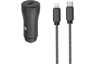Chargeur allume-cigare ADEQWAT USB-C 30W + Câble lightning 1M Noir