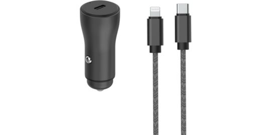 Chargeur allume-cigare ADEQWAT USB-C 30W + Câble lightning 1M Noir