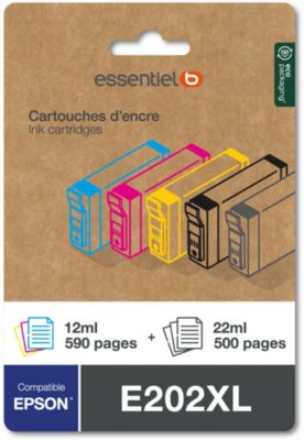Cartouche d'encre ESSENTIELB E202XL Noir + 3 couleurs
