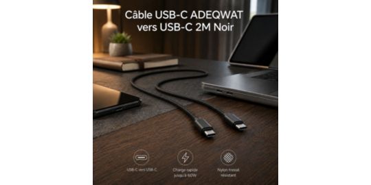 Câble USB C ADEQWAT vers USB-C noir 2m