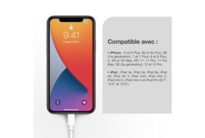 Câble Lightning ESSENTIELB vers USB 1m blanc certifié App