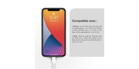 Câble Lightning ESSENTIELB vers USB 2m blanc certifié Apple
