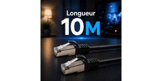 Câble Ethernet ESSENTIELB RJ45 10M Droit CAT6E noir