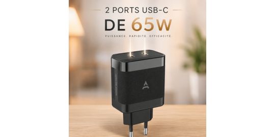 Chargeur secteur ADEQWAT USB C x2 65W Noir