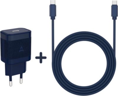 Chargeur secteur ADEQWAT Chargeur 2 USB-C 65W+Cable USB-C Bleu