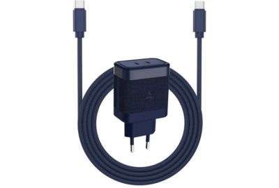 Chargeur secteur ADEQWAT Chargeur 2 USB-C 65W+Cable USB-C Bleu