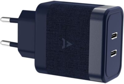 Chargeur secteur ADEQWAT Chargeur 2 USB-C 65W+Cable USB-C Bleu