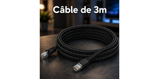 Câble Ethernet ADEQWAT 3M Droit CAT8 noir
