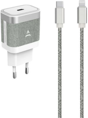 Chargeur secteur ADEQWAT 30W + cable USB-C / Ligthning