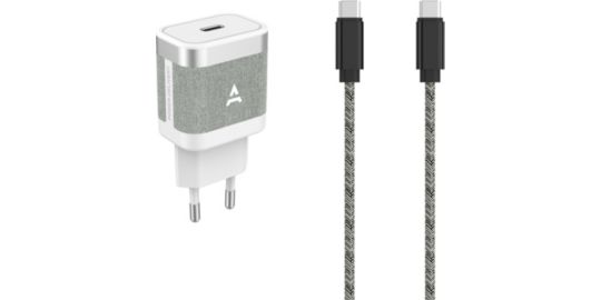 Chargeur + câble ADEQWAT USB-C 30W + Câble USB-C 1M Blanc