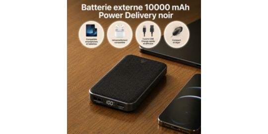 Batterie externe ADEQWAT 10 000 mAh Power Delivery noir