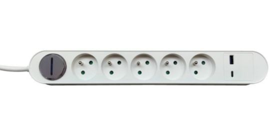 Multiprise ESSENTIELB 5 prises + port USB-C et USB-A 20W