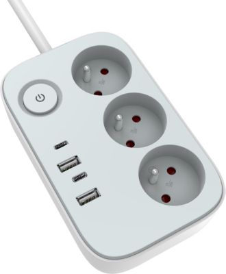 Multiprise ESSENTIELB 3 prises 16 ampères 2 USB-A+ 1 USB-C 65W
