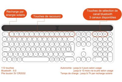 Clavier sans fil ESSENTIELB Solaire SKW Blanc