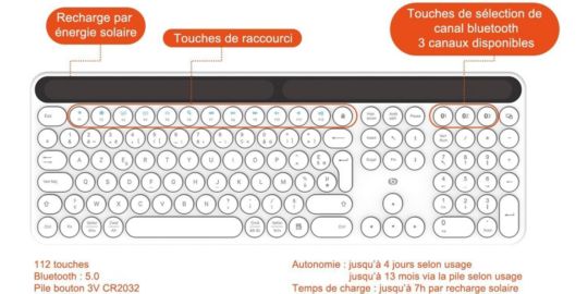 Clavier sans fil ESSENTIELB Solaire SKW Blanc