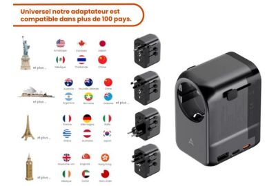 Adaptateur de voyage ADEQWAT 65W universel EU UK US ASIE