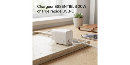 Chargeur ESSENTIELB USB-C 20W PowerDelivery Blanc
