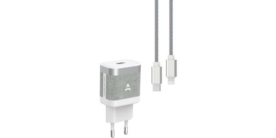 Chargeur + câble ADEQWAT USB-C 35W + Câble lightning 1M Noir