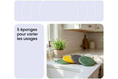 Eponge ESSENTIELB en Silicone x5 - Hygiénique et Réutilisable, Nettoyage Multi-usages, Surfaces et Anti-rayures