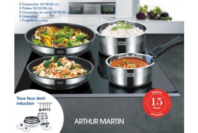 Set de 3 casseroles noires Arthur Martin tous feux dont induction 16-18-20  cm avec poignée - Casserolerie - Achat & prix