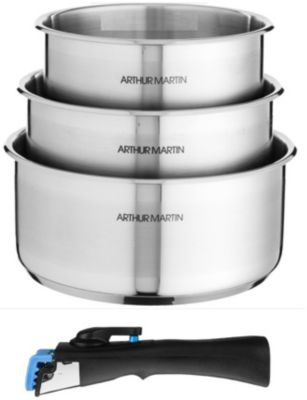 Batterie de cuisine ARTHUR MARTIN 3 casseroles 16/18/20cm + poignée - 5531