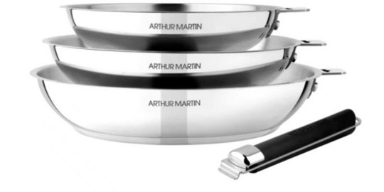 Batterie de cuisine ARTHUR MARTIN 3 poeles poignee detachable
