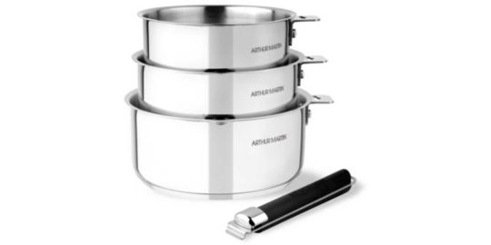 Batterie de cuisine ARTHUR MARTIN 3 casseroles poignee détachable